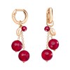 Cercei Argint 925 placat aur roz Cherry cu agat rubiniu, pandantive detasabile, 4cm, cutie cadou inclusa, Made in Italy
