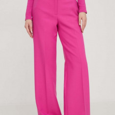 HUGO pantaloni femei, culoarea roz, lat, high waist 50508606