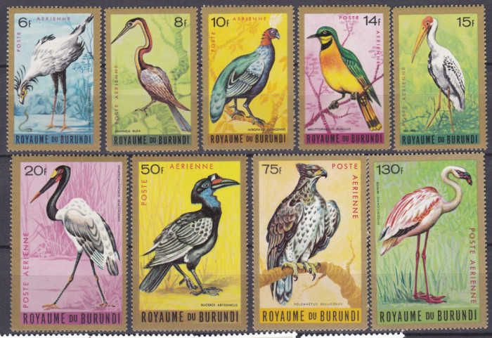 DB1 Fauna Pasari Burundi 1965 Posta Aeriana 9 v. MNH