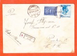 AMS @ - PLIC ROMANIA 1938 recomandat, circulat BUCURESTI - PRAGA, francatura multipla
