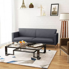 Canapea cu 3 locuri din material textil, gri inchis foto