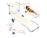 Sezlong pliabil pentru gradina cu roti si copertina, 150 x 60 cm, alb, Lean 30547