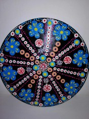Mandala rotunda colorata flori albastre pictat manual acrylic pictura cu puncte decor perete pe disc vinil uzat de 12? foto
