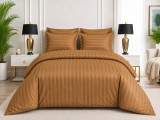 Cumpara ieftin Lenjerie de Pat Damasc Satinat Caramel, 6 Piese, Cearsaf cu Elastic 180x200 cm