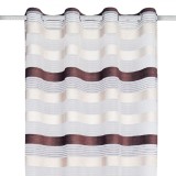 Perdea Chenille, Model Cu Dungi, Bej/Maro, 140x250cm, Inele Incluse, Oem