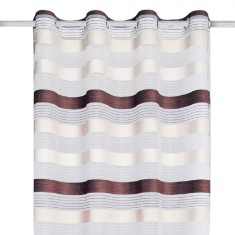Perdea Chenille, Model Cu Dungi, Bej/Maro, 140x250cm, Inele Incluse