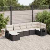 VidaXL Set canapele de grădină cu perne, 7 piese, negru, poliratan