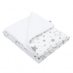 Paturica New Baby cu doua fete 80x102 cm Waffle white stars