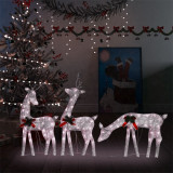 VidaXL Familie cu reni de Crăciun, auriu/alb cald, 270x7x90 cm, plasă