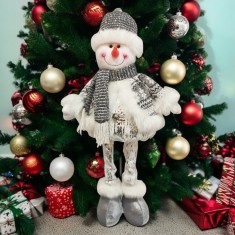 Figurina Decorativa, Pentru Craciun, Flippy, Om de Zapada, Picioare Telescopice, Inaltime Reglabila 33- 70 cm, Pantaloni Luciosi, Alb/Argintiu foto
