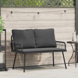 Banca Gradina 2 Locuri Poliratan Negru 114x64x78 cm, Sofa Exterior Balcon/Terasa, Rezistenta Vreme