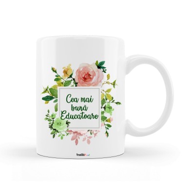 Cana alba personalizata &amp;quot;Cea mai buna Educatoare&amp;quot;, INOVATIX&amp;reg;. 330ml foto