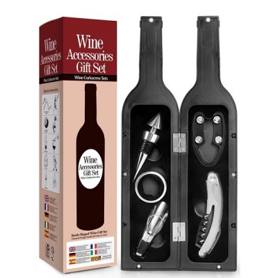 Set accesorii pentru sticla de vin, in cutie tip sticla foto