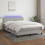 Gossi pat cu arcuri, saltea si led, gri deschis, 140x190 cm, textil