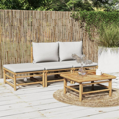 vidaXL Set mobilier de grădină cu perne gri deschis, 4 piese, bambus foto