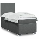 vidaXL Pat box spring cu saltea, gri &icirc;nchis, 90x190 cm, textil