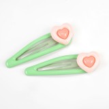 Set 2 agrafe verzi cu inimi roz