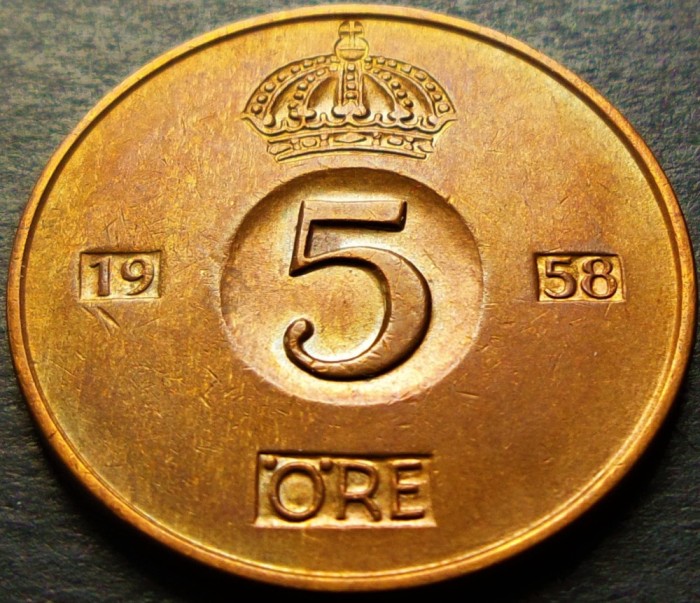 Moneda 5 ORE - SUEDIA, anul 1958 *cod 196 = excelenta