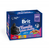 Brit Premium Multipack Family Plate, 4 arome, pachet mixt, plic hrană umedă pisici, (&icirc;n sos), 12 x 100g