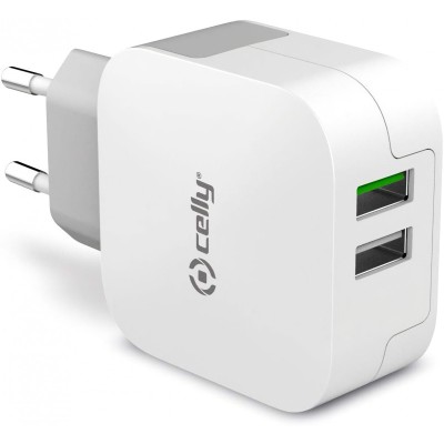 Incarcator Retea USB Celly TC2USBTURBO, 2 X USB, 3.4 A, Alb foto