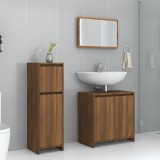 Gossi set mobilier de baie, 3 piese, stejar maro, lemn prelucrat