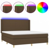 Cumpara ieftin Pat cu arcuri, saltea si LED, maro inchis, 180x200 cm, textil