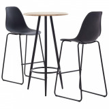 VidaXL Set mobilier de bar, 3 piese, negru, plastic