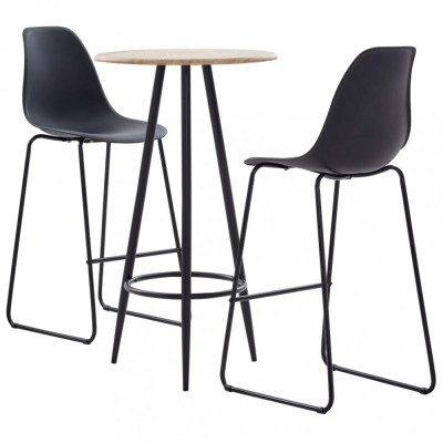 vidaXL Set mobilier de bar, 3 piese, negru, plastic foto