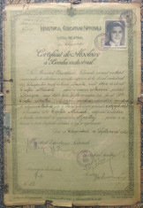 Certificat de absolvire a Liceului Industrial Chisinau/ 1943 foto