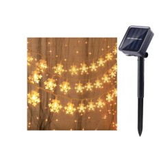 Instalatie Solara Craciun cu 50 Fulgi de Zapada , Cristal 50 LED, Lumina Alb Cald, 7m Lungime, BZRSH