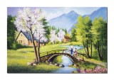 Cumpara ieftin Tablouri peisaj de primavara pictat manual, Plaiuri mioritice, 120x80cm ulei pe panza, gata de expus pe perete