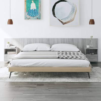 vidaXL Tăblie de pat cu dulapuri, gri sonoma, lemn prelucrat foto