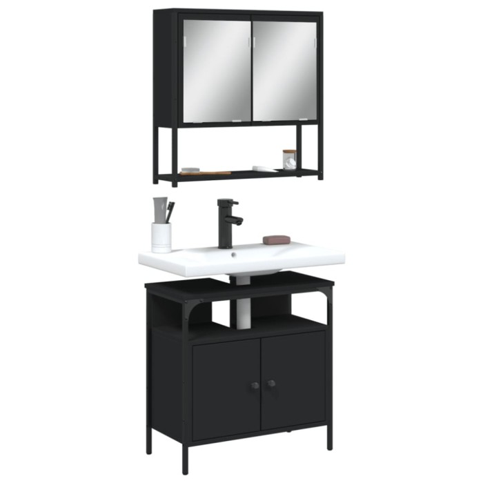 Gossi set mobilier de baie, 2 piese, negru, lemn compozit