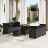 Set de canapea de gradina Gossi cu 9 piese cu perne negre poliratan acacia, set de dining de gradina Gossi cu 3 piese cu perne negre poliratan acacia