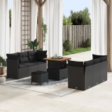 Set de canapea de grădină vidaXL cu 9 piese Negru Ratan Poli Acacia, Set de dining de grădină vidaXL cu 3 piese Negru Ratan Poli Acacia