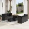 Set de canapea de gradina Gossi cu 9 piese cu perne negre poliratan acacia, set de dining de gradina Gossi cu 3 piese cu perne negre poliratan acacia