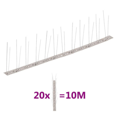 vidaXL Set bandă cu țepi antipăsări cu 2 r&amp;acirc;nduri, 20 buc., oțel, 10 m foto