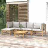 Gossi set mobilier de gradina cu perne gri deschis, 6 piese, bambus