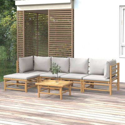 Gossi set mobilier de gradina cu perne gri deschis, 6 piese, bambus foto