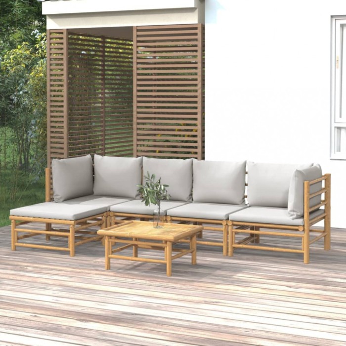 Gossi set mobilier de gradina cu perne gri deschis, 6 piese, bambus