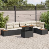 Set de canapele de grădină vidaXL cu perne Negru ratan poliester, Canapea de grădină vidaXL cu 2 locuri și spațiu de depozitare &amp; perne Negru ratan po