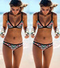 Costum de baie negru triangle imprimeu geometric, Doua piese, S