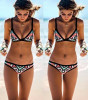 Costum de baie negru triangle imprimeu geometric, Doua piese, S