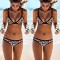 Costum de baie negru triangle imprimeu geometric
