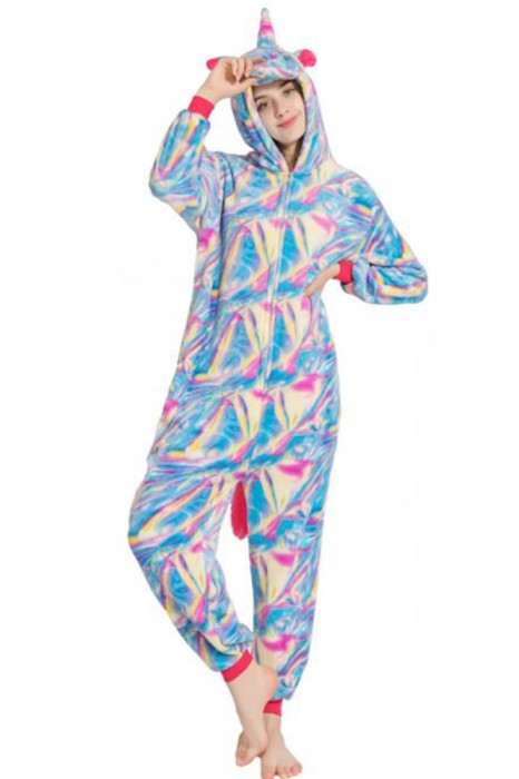 PJM159-45 Pijama pufoasa intreaga cu model unicorn multicolor