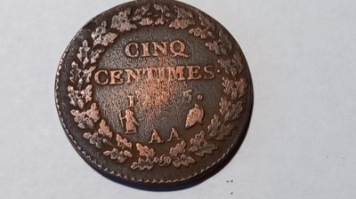 MONEDA FRANTA 5 CENTIMES L&amp;#039;AN 5 AA (1796) - PRIMII ANI DUPA REVOLUTIA FRANCEZA foto