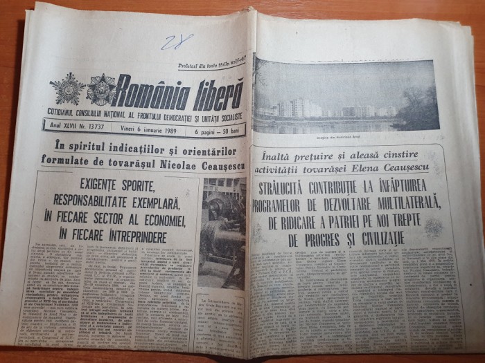 romania libera 6 ianuarie 1989-articol localitatea dumbraveni suceava,foto arad