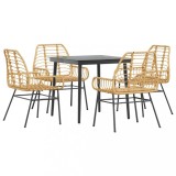 Cumpara ieftin Set de sufragerie de gradina 5 piese sticla maro din poli ratan