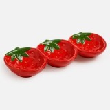 Platou ceramic pentru aperitive cu 3 compartimente, forma capsuni, 26x11x3,5 cm, rosu, CMCLASS