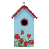 Cumpara ieftin Casuta Pasari lemn rosu albastru verde decor Trandafiri 15x10x22 cm